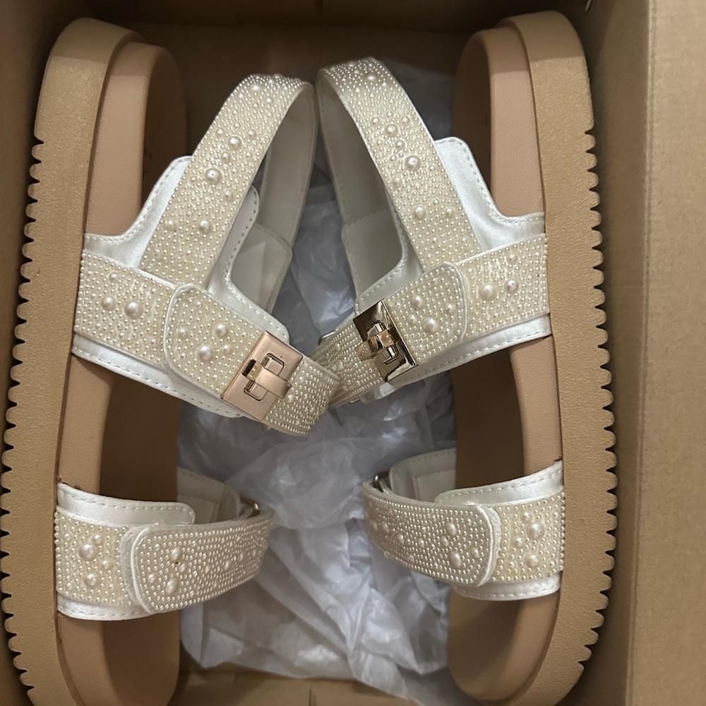 a new day Pearl-Embellished Cream Sandals